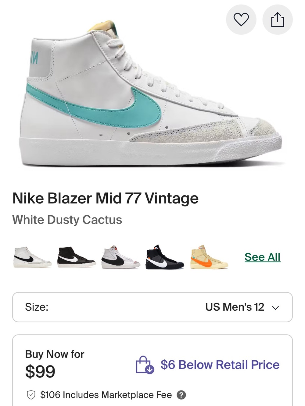 Nike White High-Top Blazer 77